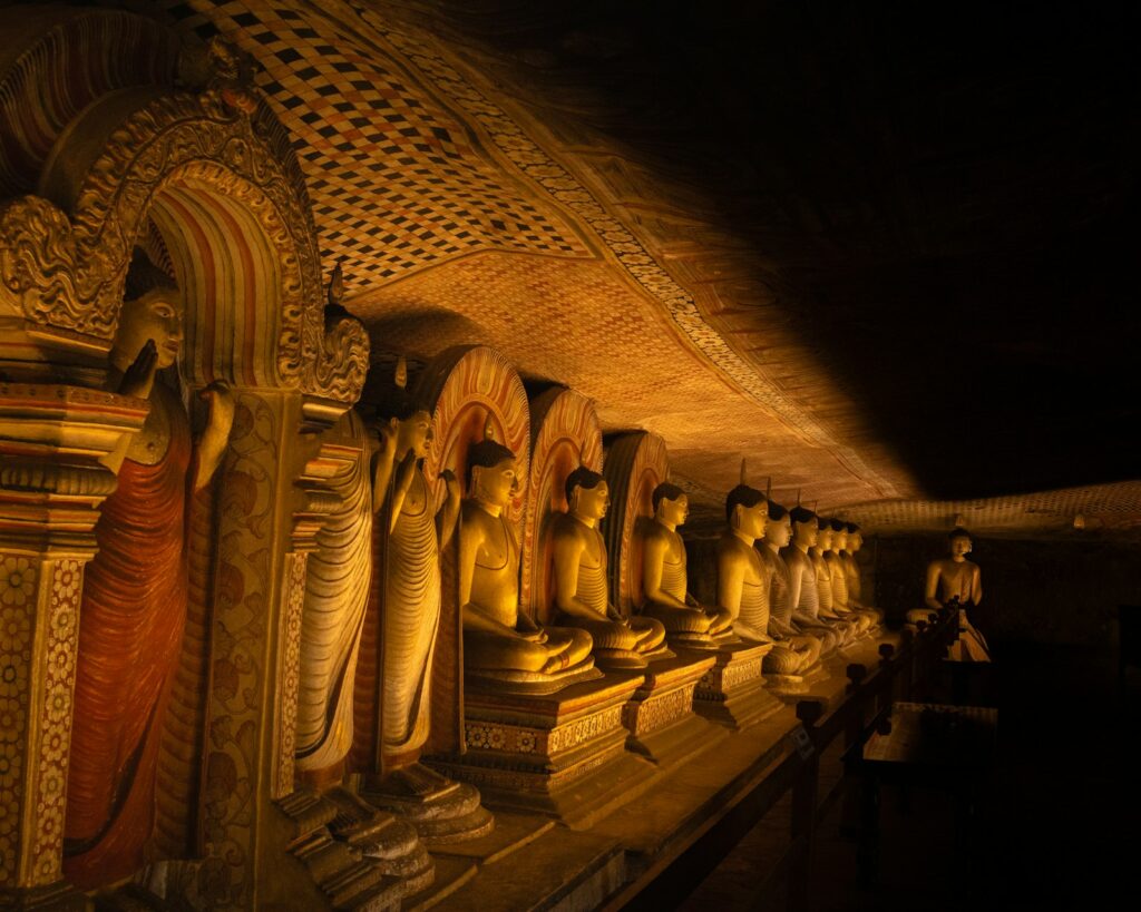 Golden Buddha statues, Dambulla Cave Temple, Sri Lanka